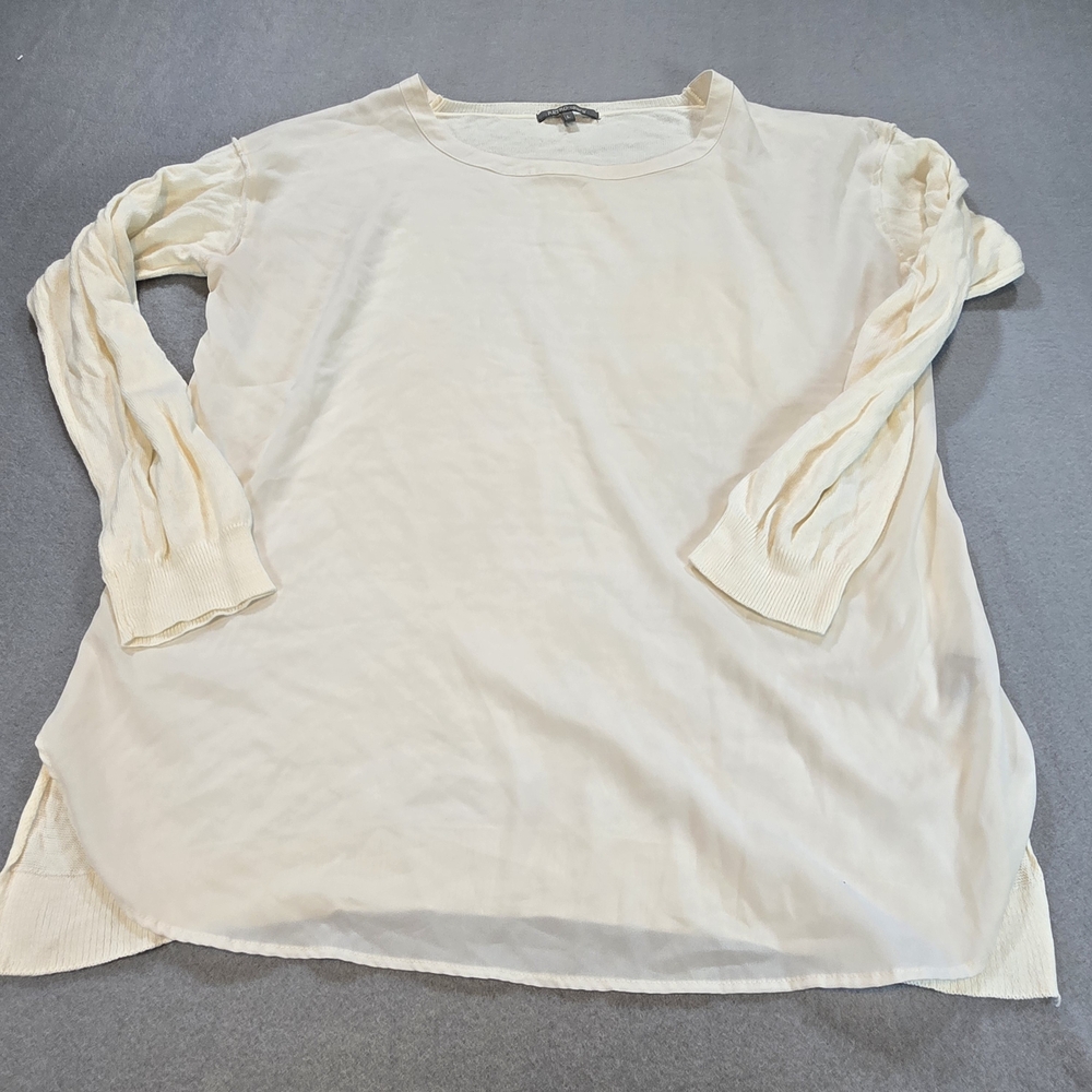 Retro-ology Mixed Media Top Womens Large Ivory Sheer Front Knit Back Tunic